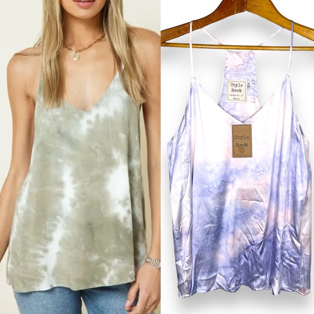 Style Rack Satin Pastel Tie Dye Racerback Flowy Tank Top Medium